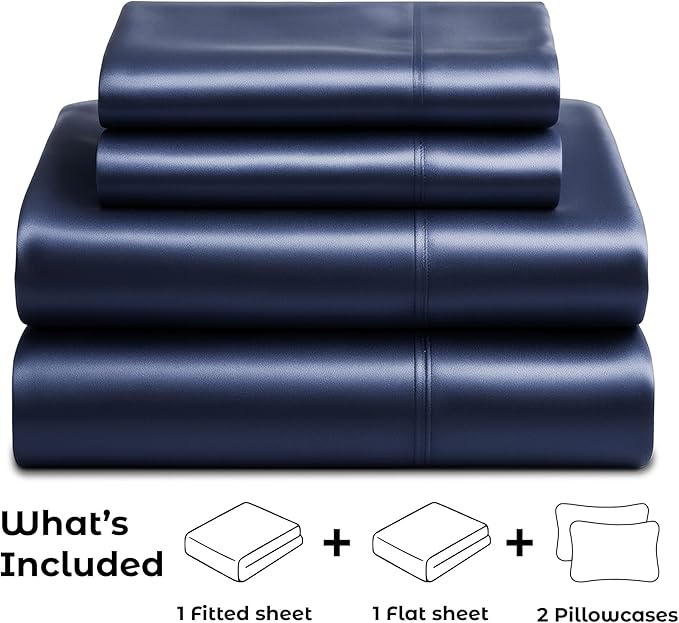 Satin Sheets California King [4-Piece, Midnight Blue] Hotel Luxury Silky Bed Sheets - Soft Microfiber Sheet Set, Wrinkle, Fade, Stain Resistant - Deep Pocket Fitted Sheet, Flat Sheet, Pillow Cases