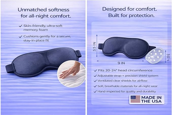Sleep Mask for Cataract & LASIK Recovery – Adjustable Precision Shield System – 3D Contoured Eye Protection for Comfortable Sleep.