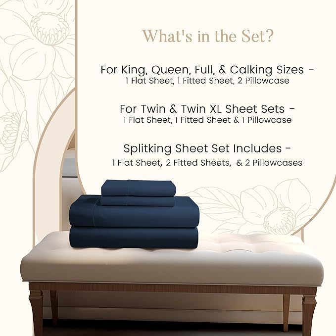 800 Thread Count 100% Egyptian Cotton XL 3PC Sateen Weave Twin Sheets Set for Twin Matress, 15" Deep Pocket Sheets, No Pilling Machine Washabe Fade Resistant Luxury Hotel Bedding - Dark Denim
