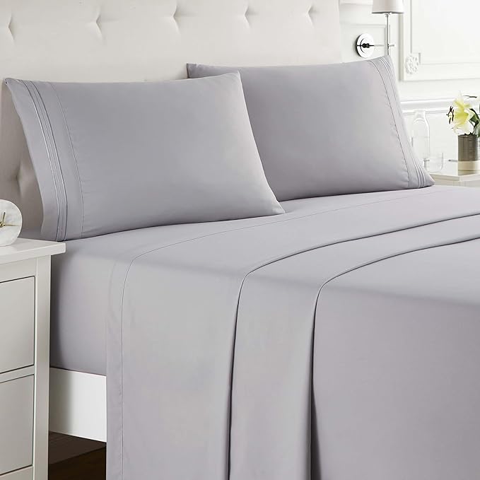 Clara Clark Full Sheets Set, Deep Pocket Bed Sheets for Full Size Bed - 4 Piece Full Size Sheets, Extra Soft Bedding Sheets & Pillowcases, Full Gray Lavender