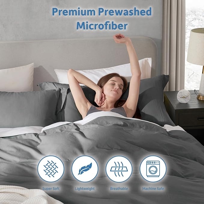 Nestl Grey Duvet Cover King Size - Soft Double Brushed King Duvet Cover Set, 3 Piece, with Zipper Closure, 1 Duvet Cover 104x90 inches and 2 Pillow Shams