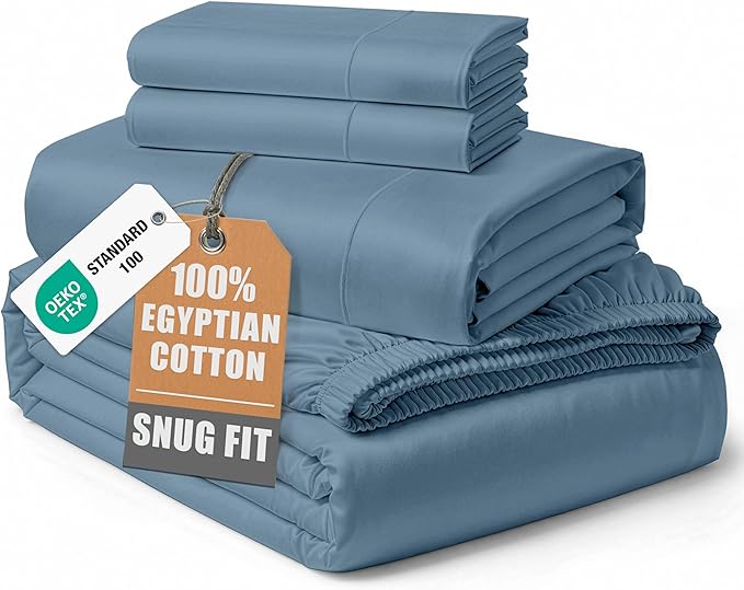 LANE LINEN Luxury Hotel Style 100% Egyptian Cotton Bed Sheets King Size, Mercerized Cotton, Sily Finish, No Pill Fade Resistant King Bedding Sheets & Pillowcases - Mountian Spring