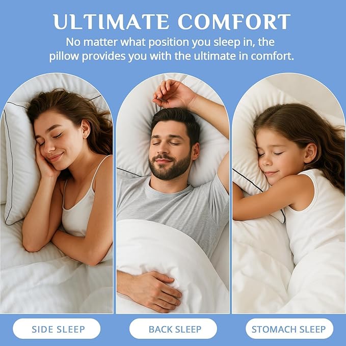 JOLLYVOGUE Queen Size Bed Pillow 1 Pack, Single Pillow for Sleeping, Breathable and Supportive with Down Alternative Fill, Hotel Collection Pillow for Side, Back, and Stomach Sleepers