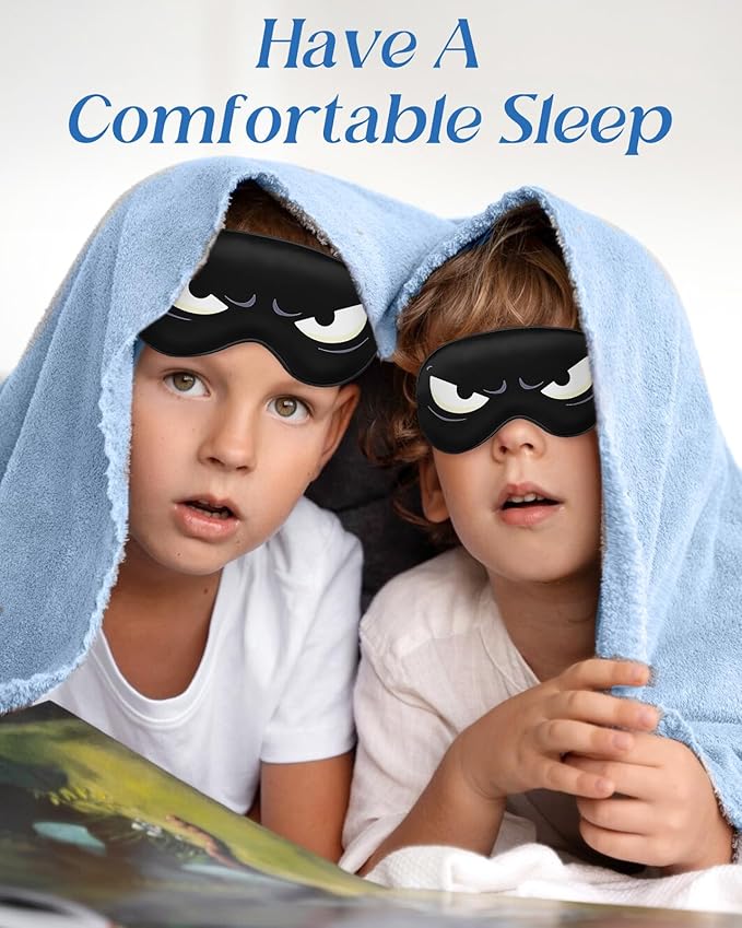 Miss Adola Sleep Mask for Kids - Silk Eye Mask for Sleeping Cute Cartoon Kids Sleep Mask for Boys Girls Teens Soft Smooth Adjustable Straps Silk Kids Eye Cover, Black White Eyes