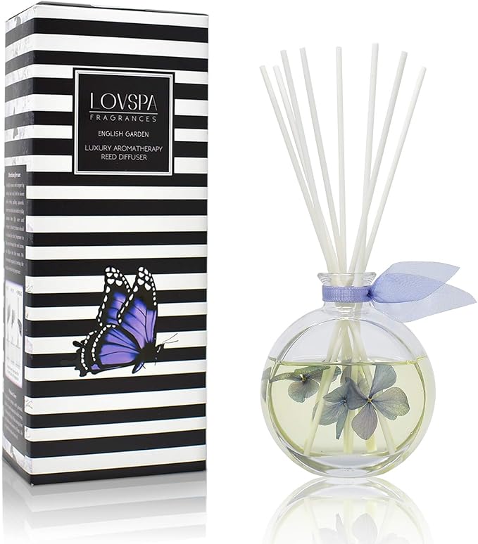 Reed Diffuser Set, English Garden Scented Oil Diffuser with Sticks, Home Fragrance Accessories for Bathroom Shelf Decor, Aroma Diffusers for Home or Office Desk, USA Made