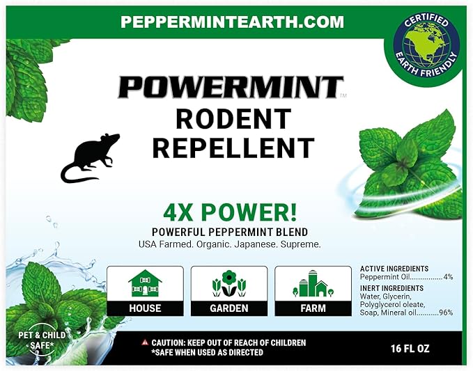 Powermint 16 Oz Peppermint Oil Rodent Repellent Spray