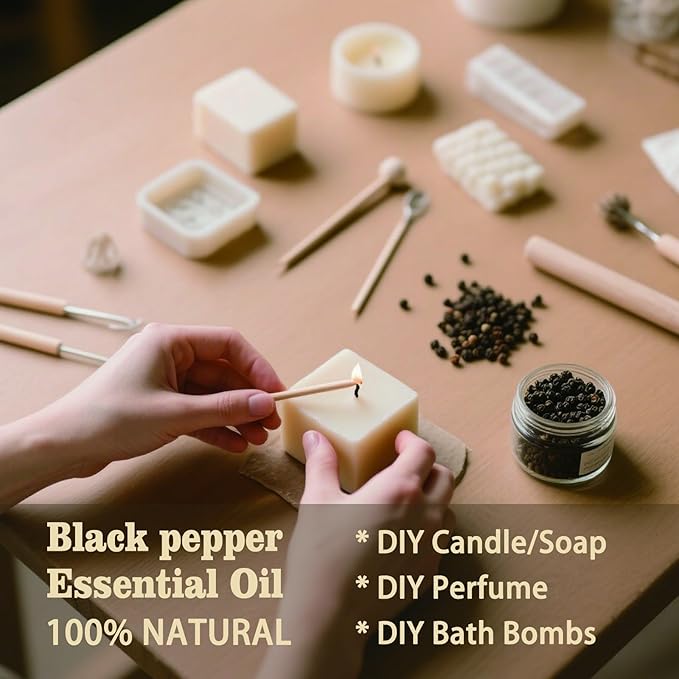 Black Pepper Essential Oil – MLYNKL Black Pepper Oils 4.33 fl oz for Diffusers, Humidifiers, Massage, DIY Candles, Soap, Cleaning, Home, Yoga, Office, Gifts - 130 ml