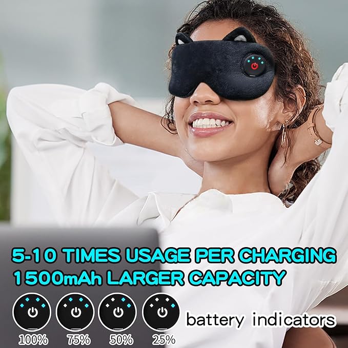 Cordless Heated Eye mask,Cute Sleep Eye mask for Women,USB Rechargeable Heating Eye pad with Battery Indicators,Warm Eye Compress for Relief Dry Eyes,Stye,Electric Portable Gift (Black)
