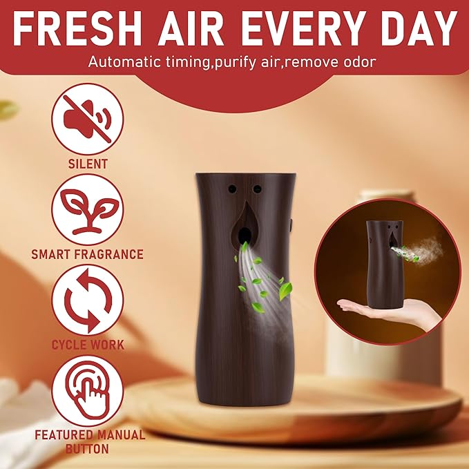 Automatic Air Freshener Spray Dispenser 3-Pack, Wall Mounted or Freestanding,Multiple Time Settings,Commercial and Home Use in Bathrooms, Offices, Living Rooms and Commercial Places (Wood, 1121)