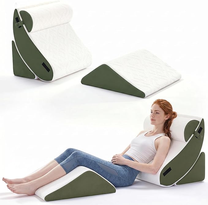 4PCS Wedge Pillow Set for After Surgery,Bed Orthopedic Pillow for Sleeping, Memory Foam Back Pillow for Pain Relief and Acid Reflux, Adjustable Sitting Up for Bed Post Surgery Pillow Green