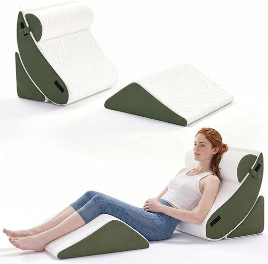 4PCS Wedge Pillow Set for After Surgery,Bed Orthopedic Pillow for Sleeping, Memory Foam Back Pillow for Pain Relief and Acid Reflux, Adjustable Sitting Up for Bed Post Surgery Pillow Green