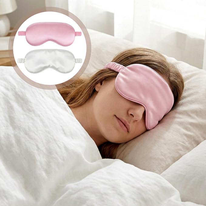 2 Pack Silk Sleep Mask for Men & Wome Silk Eye Mask for Sleeping Block Light Eye Sleep Shade Cover Soft Blindfold Sleep Masks Night Eye Cover for Travel Home Office Gifts
