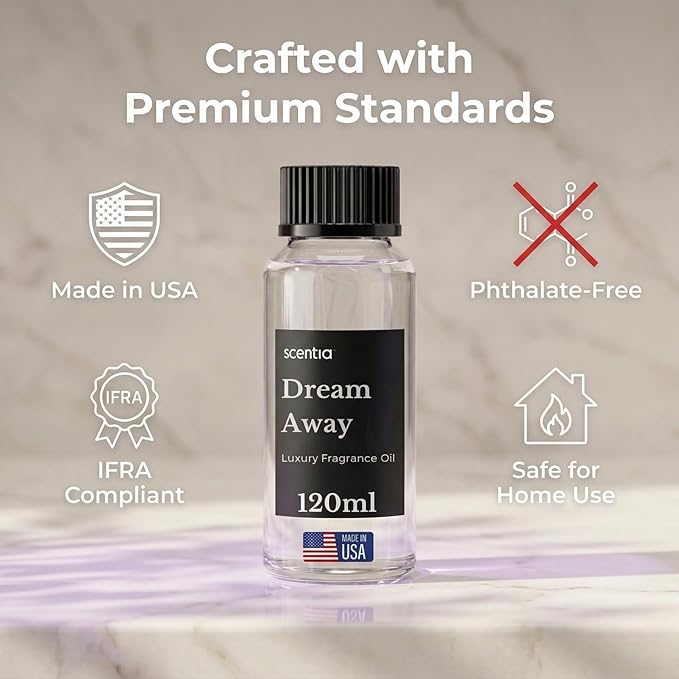 Scentia Dream Away Premium Floral Fragrance Oil for Diffusers – Spring Summer Luxury Home Scent with Jasmine, Lavender & Amber – Cold Air & HVAC Diffuser Oil Refill – 120 ml (4.06 fl oz)