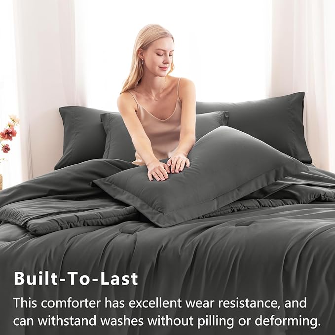 CozyLux Twin Comforter Set Dark Grey, 5 Pieces Bed in a Bag Twin Comforter Set with Sheets, Dark Gray Bed Sets with Down Alternative Comforter, Fitted Sheet, Flat Sheet, Pillow Sham and Pillowcase