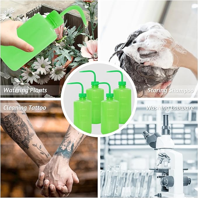 4 Packs Tattoo Wash Bottle Water Squirt Squeeze Diffuser Bottles (Green, 500ml)