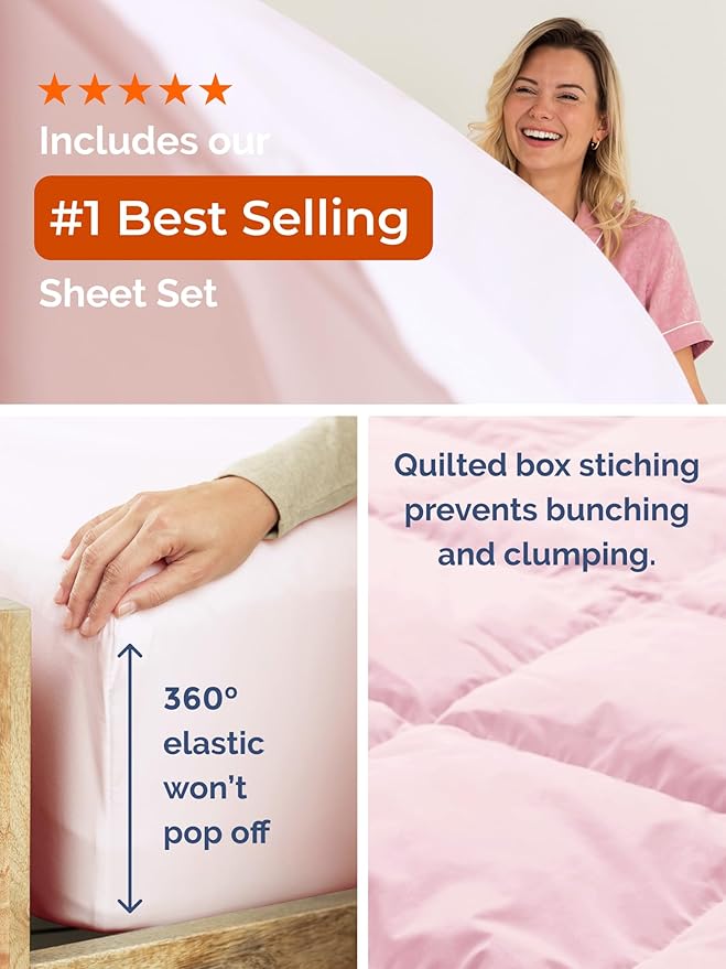 Full Comforter Set - 7 Piece Bed in a Bag Full Size Bed Set - Down Alternative Comforter, Flat Sheet, Fitted Sheet, Pillowcase & Shams for All Seasons - Ultra Soft, Comfy & Breathable - Lavender Pink