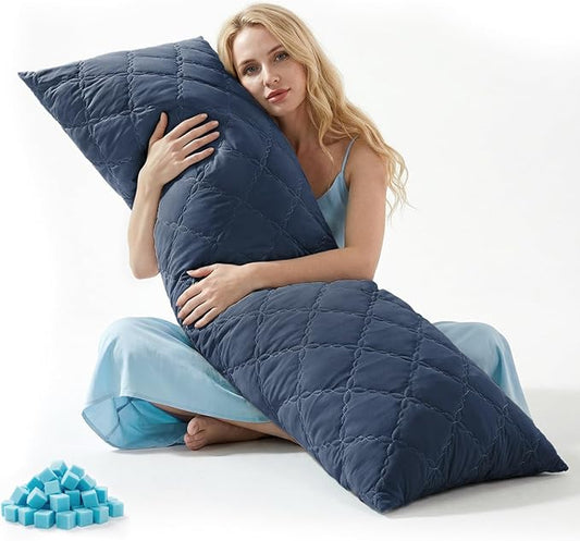 BEDELITE Cooling Body Pillow for Adults, Creative Ultra Soft Cool-Touch Quilted Nylon-Spandex Body Pillow Cover, Adjustable Memory Foam Long Pillow for Side Sleepers, Pregnancy & Back Pain(Navy Blue)