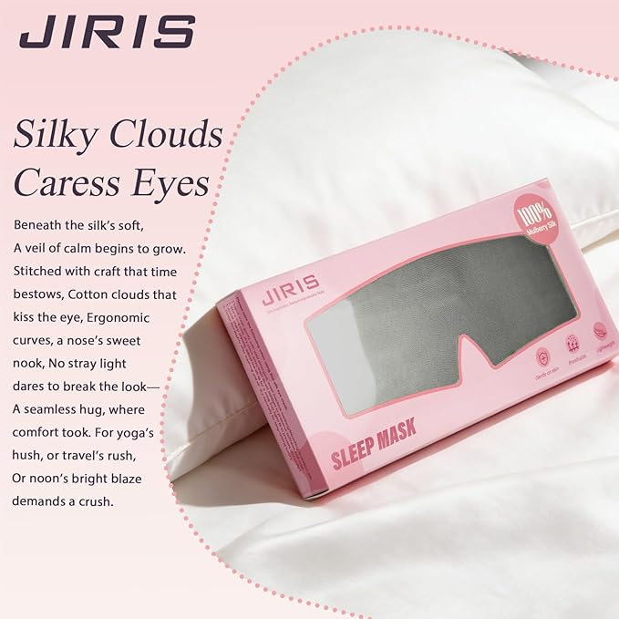 Silk Sleep Eye Mask for Side Sleeper Men Women, Eye Mask Sleeping 100% 22 Momme Pure Mulberry Silk for Night Sleep, Travel, Face-Hugging Padded Eye Cover for Sleeping with Adjustable Band-Grey