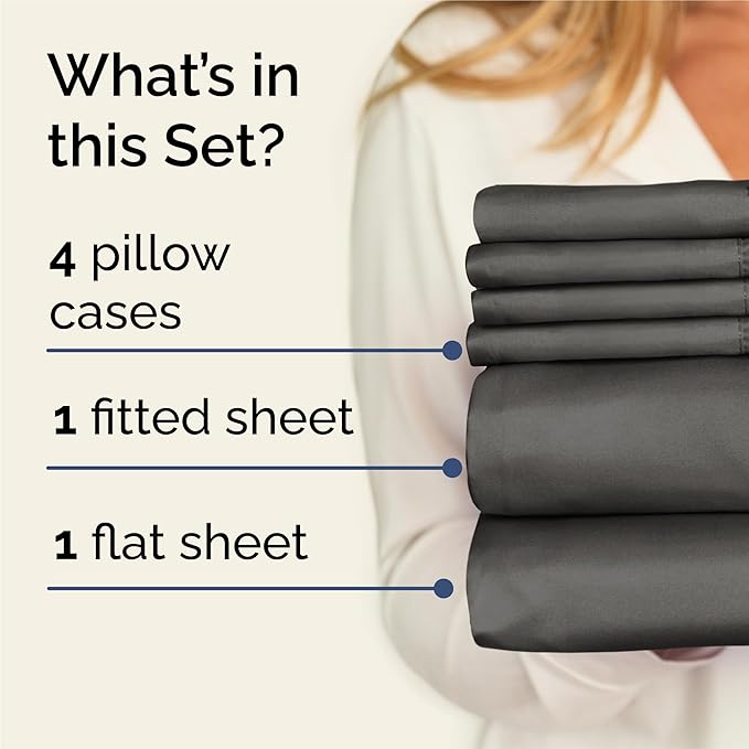 King 6 Piece Sheet Set - Comfy, Breathable & Cooling - Hotel Luxury Bedding for Women, Men, Kids, Teens and Children - 1 Flat & 1 Fitted Sheet & 4 Pillowcases w/ Deep Pockets - Wrinkle Free - Charcoal