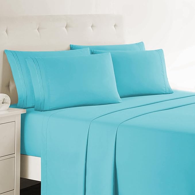 Clara Clark Full Sheets, 6 Piece Set - Hotel Luxury Bed Sheets, Super Soft Bedding Set, Full Size, Beach Blue