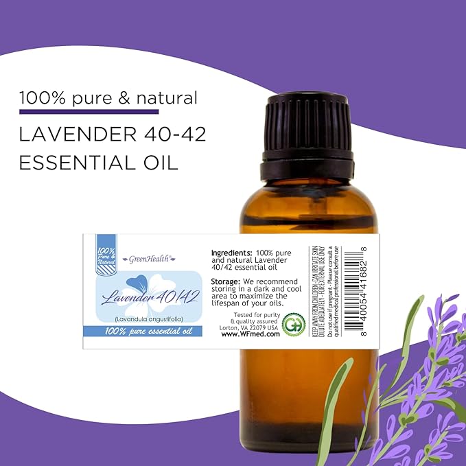 Lavender 40/42 Essential Oil – 8 fl oz (237 ml) Aluminum Bottle w/Plug Cap – 100% Pure Essential Oil – GreenHealth