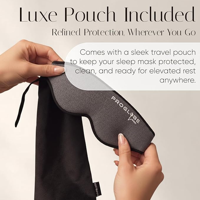 Proglobe Luxe Blackout Sleep Mask, 100% Blackout Eye Mask, 3D Contoured Zero Pressure Design, Soft Breathable Modal Fabric, Adjustable Strap, Travel Pouch Included for Women and Men, Dark Grey