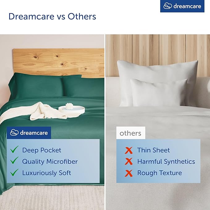 DREAMCARE Queen Sheet Set - 6 pcs Breathable Cooling Bed Sheets - up to 15" Deep Pocket Queen Sheets Set with Side Pockets - Extra Soft 100% Brushed Hypoallergenic Hotel Luxury Bedding - E Green