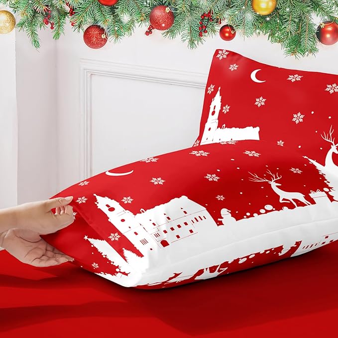 YIYEA Christmas King Size Pillow Cases Set of 2, Ultra Soft Double Brushed Microfiber Pillowcases King, Christmas Bed Pillow Covers, Fade Resistant, Easy Slip-On (20"x36")