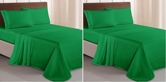 Elegant Comfort Luxurious 1500 Premium Hotel Quality Microfiber Three Line Embroidered Softest 4-Piece Bed Sheet Set, Wrinkle and Fade Resistant, King, Emerald Green (Pack of 2)