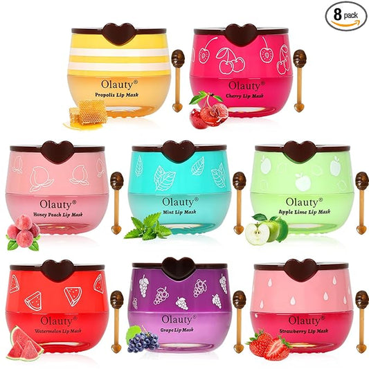 8 PCS Bee Lip Balm Honey Pot,Mothers Day Gifts,Teacher Appreciation Gifts,Birthday Gifts for Women Girls, Honey Lip Balm Lip Mask,Propolis Moisturizing Lip Sleeping Mask