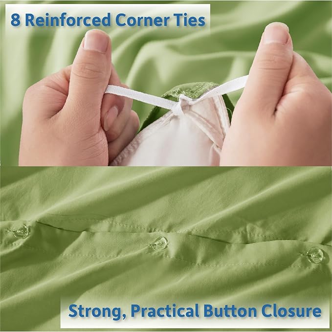 Nestl Full Duvet Cover Set with Comforter Insert - Calla Green 4 Piece 80x90 Duvet Cover & 2 Pillow Shams with White Quilted Down Alternative Comforter, Ultra Soft, All Season