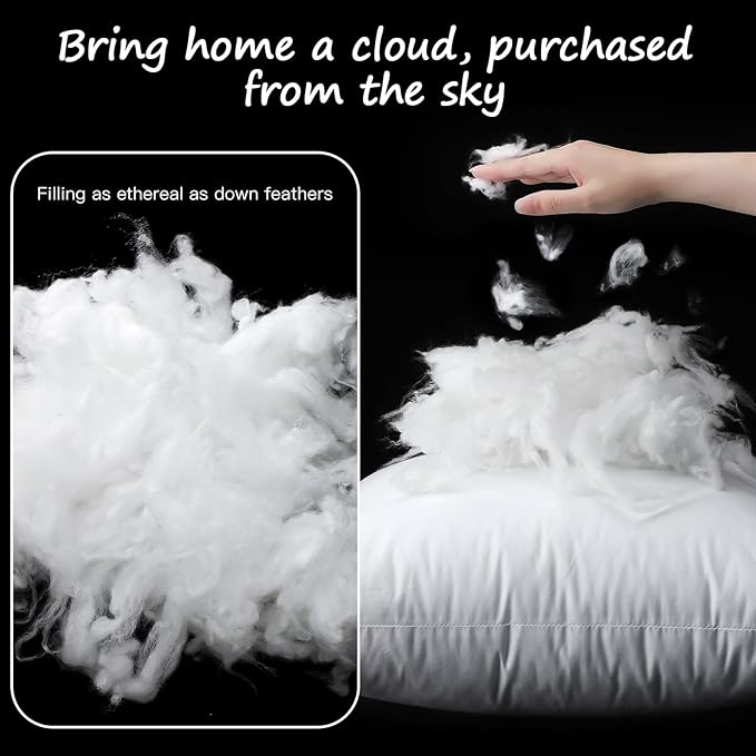 Artscope Synthetic Down Pillow Insert, 26x26 Down Alternative Throw Pillow Insert. Ultra Soft Fluffy Sleeping Pillow with 100% Cotton Cover, Decorative Pillows-White.