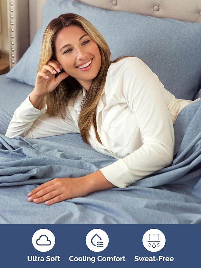 Extra Deep Split King Sheet Set - 5 Piece Breathable & Cooling Bed Sheets - Easily Fits 18 to 24 inch Mattress - Soft, Wrinkle & Fade Free w/ Extra Deep Pockets - Hotel Luxury Bedding - Heathered Blue