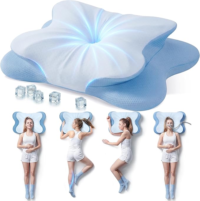 Cervical Pillow for Neck Pain Relief, 4-Height Adjustable Oeko-TEX Memory Foam Contour Pillow for Sleeping, Ergonomic Orthopedic Cooling Neck Pillow for Side Back Stomach Sleepers, Arm Support
