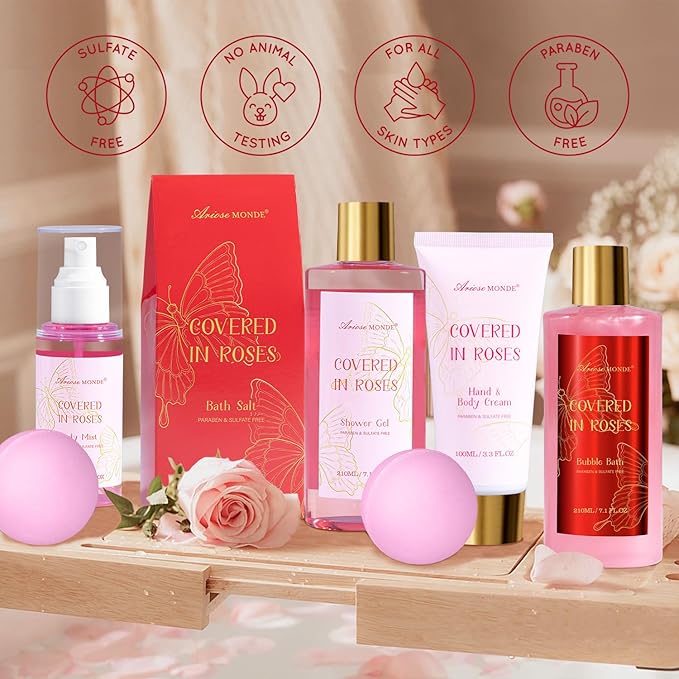 Mothers Day Gifts for Mom,15Pcs Rose Bath and Body Gifts for Women, Relaxing Spa Gift Basket for Her, Mom, Sister, Female Friends, Daughter,Unique Bath Gift Set Idea for Women Who Have Everything
