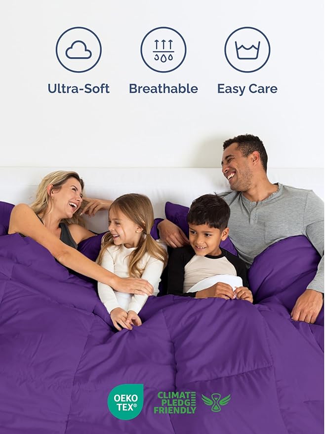 Queen Comforter Set - 7 Piece Bed in a Bag Queen Size Bed Set - Down Alternative Comforter, Flat Sheet, Fitted Sheet, Pillowcase & Shams for All Seasons - Ultra Soft, Cozy, Comfy & Breathable - Purple
