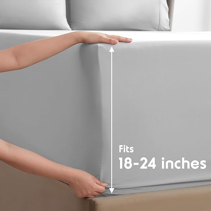 Nestl Extra Deep King Sheet Set - 6 Piece Breathable & Cooling Sheets - Hotel Luxury Bedding Set w/18-24 Inch Deep Pockets - Easy & Secure Fit - Super Soft, Wrinkle Free & Comfy - Light Gray