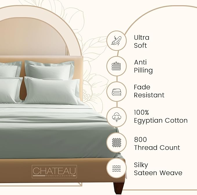 800TC 100% Egyptian Cotton Sateen Weave 3PC Twin XL Size Sheets Set, XL Twin Bed Sheet, 15" Deep Pockets Fully Elasticated Sheet & Pillowcase Sets, Machine Washable No Pill Fade Resistant - Mineral