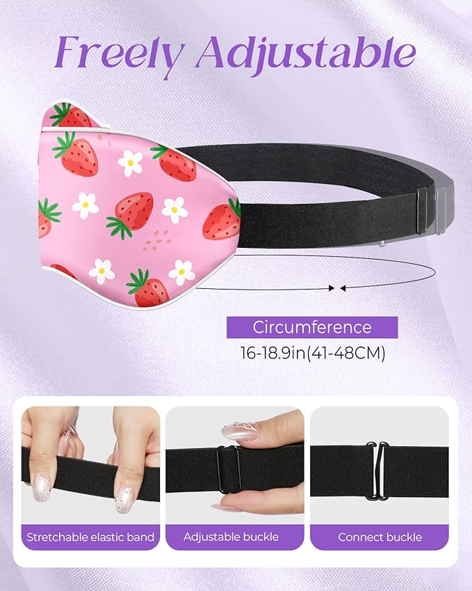 Miss Adola Sleep Mask for Kids - Silk Eye Mask for Sleeping Cute Cartoon Kids Sleep Mask for Boys Girls Teens Soft Smooth Adjustable Straps Silk Kids Eye Cover, Strawberry