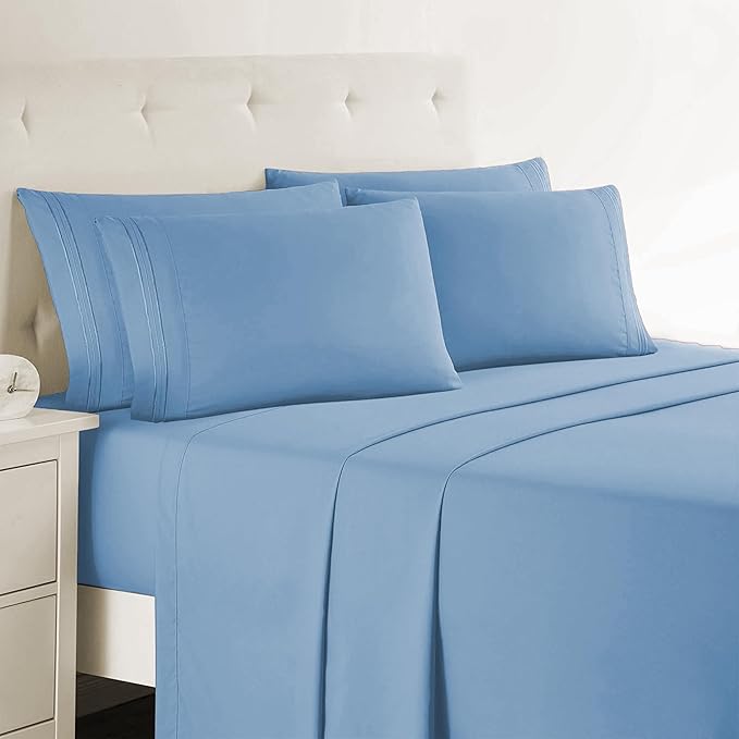 Clara Clark Twin Sheets, 5 Piece Set - Hotel Luxury Sheets for Twin Size Bed, Super Soft Bedding Set, Twin Size, Blue Heaven
