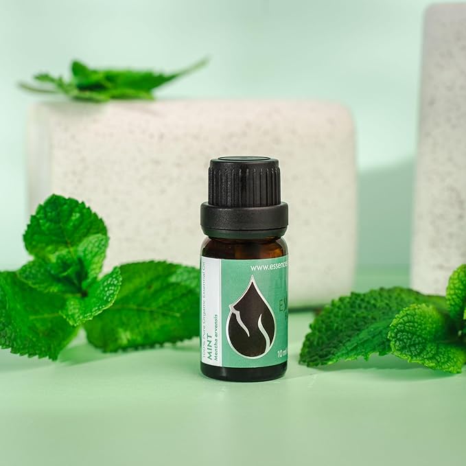 Organic Mint Essential Oil 1/3 Fl Oz (10ml) Mentha arvensis - 100% Pure Natural and Undiluted Therapeutic Aromatherapy Diffuser Fresh Aroma Muscle Cooling Massage Head Tention Relief