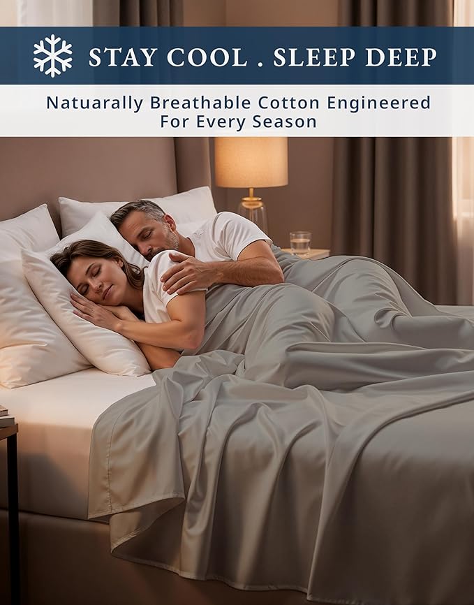 LANE LINEN 100% Egyptian Cotton Sheets Queen Size Bed Set – Naturally Cooling & Breathable Sateen Queen Sheets Set, Long-Staple Cotton for Lasting Softness, Snug Fit 15" Deep Pocket Fitted - Charcoal