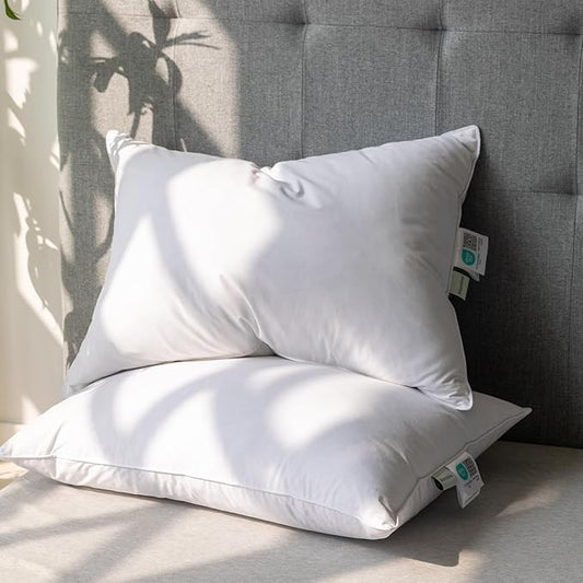 Alanzimo Goose Feathers Down Pillows Extra Large King Size Set of 2, Luxury Soft Feather Down Pillow for Sleeping, 600TC 100% Cotton Cover Hotel Bed Pillows for Back, Stomach or Side Sleepers 20x40