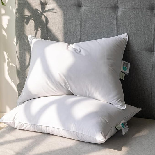 Alanzimo Goose Feathers Down Pillows King Size Set of 2, Hotel Collection Fluffy Bed Pillows for Sleeping, 100% Cotton Cover Soft Pillow 20x36 2 Pack