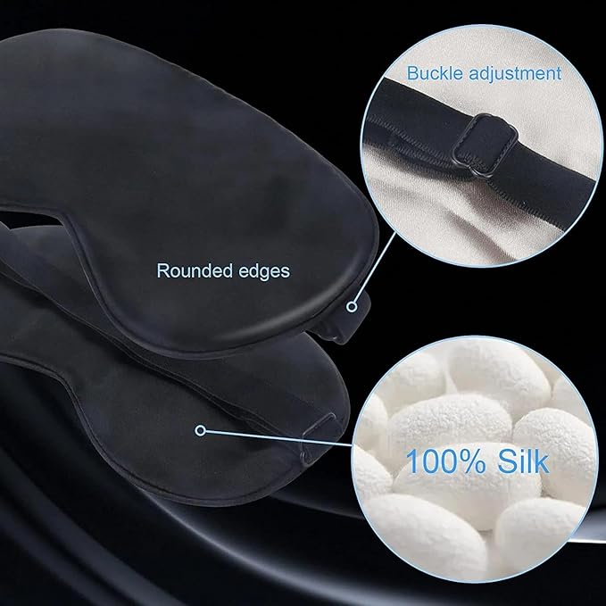Sleep Mask Silk Eye Cover with Shaped Padding for Pressure-Free Sleeping, Foam Insert, Upgrade Contour Over Conventional Flat Satin Eye Masks, Machine Washable