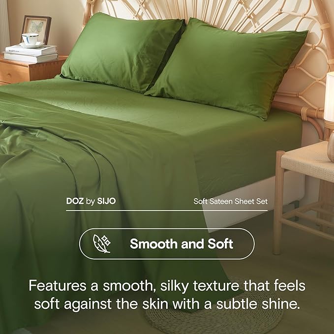 DOZ 100% Long Staple Cotton Duvet Cover Set, Soft Sateen Weave, Smooth, Breathable, Hotel Comfort, 106"x90", 8 Loops, 3pc – 2 Pillowcases 1 Duvet Cover (Forest, King/Cal King)