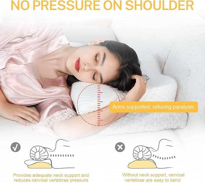 Contour Memory Foam Pillow, Cervical Pillow for Neck Pain Relief, Ergonomic Pillow for Sleeping, Orthopedic Neck Pillow with Washable Cover, Bed Pillows for Side, Back, Stomach Sleepers