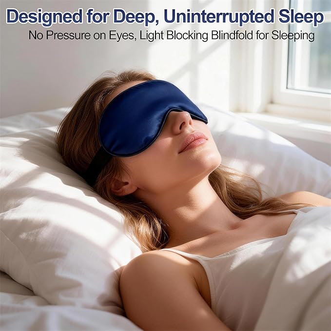 Silk Sleep Mask for Sleeping, Blackout Eye Mask with Adjustable Strap, Lightweight & Comfortable Blindfold for Women & Men, Includes Protective Laundry Bag for Eye Cover(Blue)