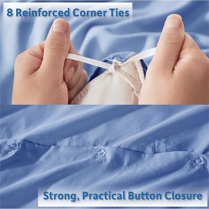Nestl King Duvet Cover Set with Comforter Insert - Calm Blue 4 Piece 104x90 Duvet Cover & 2 Pillow Shams with White Quilted Down Alternative Comforter, Ultra Soft, All Season