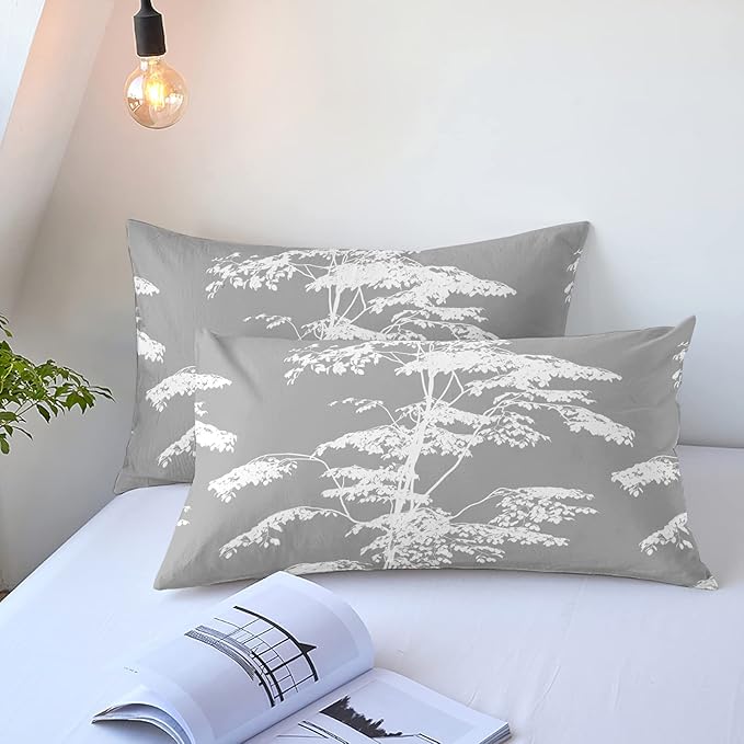 YIYEA Pillow Cases Queen Size Set of 2, Ultra Soft Double Brushed Microfiber Pillowcases Queen, Floral Bed Pillow Covers, Fade Resistant, Easy Slip-On (20"x30")